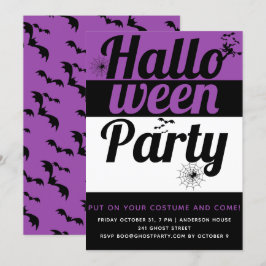 Invitación Tipografía audaz y fiesta de Halloween púrpura