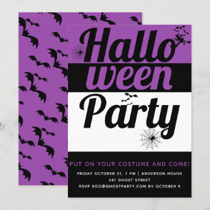 Invitación Tipografía audaz y fiesta de Halloween púrpura
