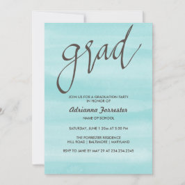 Invitación Tipografía azul del graduado de la acuarela
