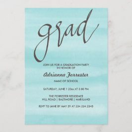 Invitación Tipografía azul del graduado de la acuarela