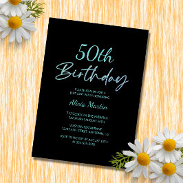 Invitación Tipografía azul moderna y mínima Cumpleaños negro