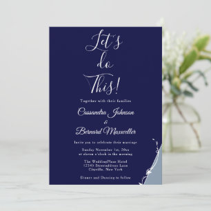 Invitación Tipografía Blanca Azul Emocionada Boda Mínimo Inv