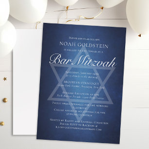 Invitación Tipografía blanca azul moderna Bar formal Mitzvah