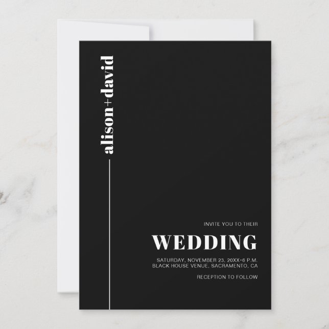Invitación Tipografía blanca código QR minimalista boda negro (Anverso)