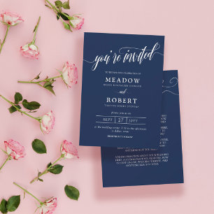Invitación Tipografía blanca de la marina informal 2 en 1 Bod