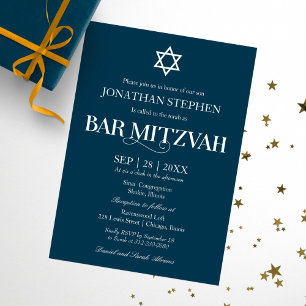 Invitación Tipografía Blanca Moderna Sobre Bar Mitzvah Azul