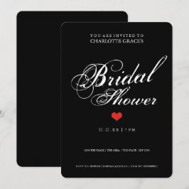 Invitación Tipografía Blanca Negra Ducha Bridal Moderno Simpl