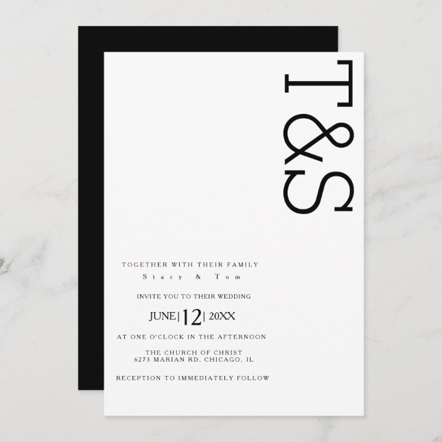 Invitación Tipografía blanca simple Boda negrita (Anverso / Reverso)