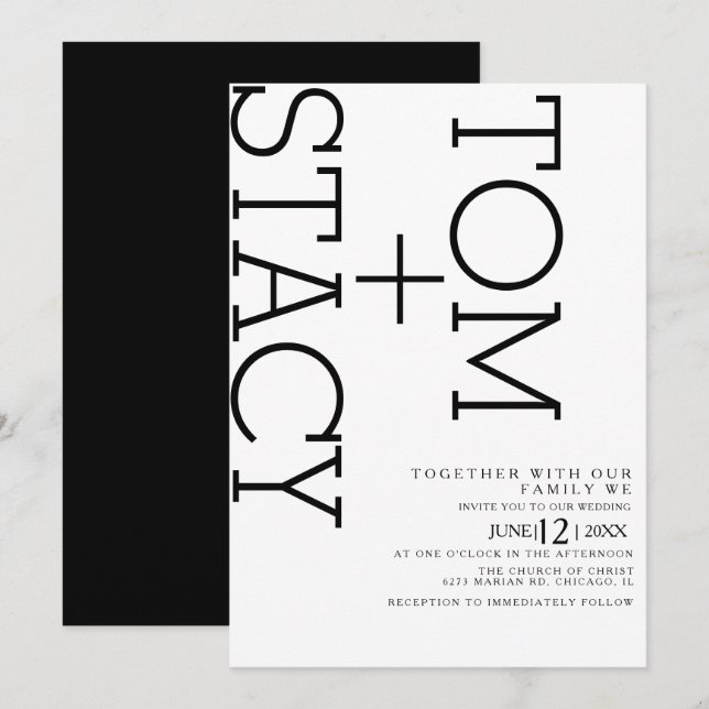 Invitación Tipografía blanca simple Boda ultraudaz (Anverso / Reverso)