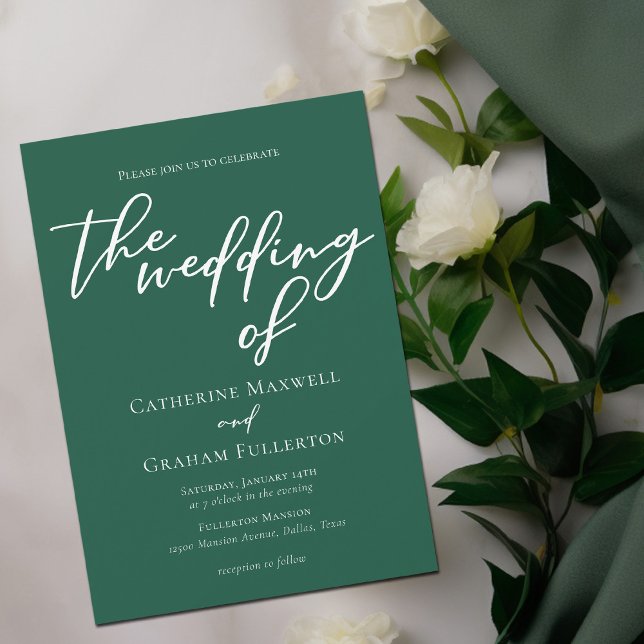 Invitación Tipografía blanca verde esmeralda Boda simple (Subido por el creador)