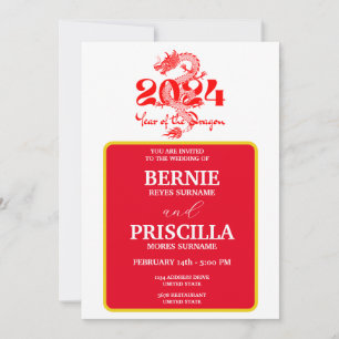 Invitación Tipografía Blanca y Boda del Año del Dragón