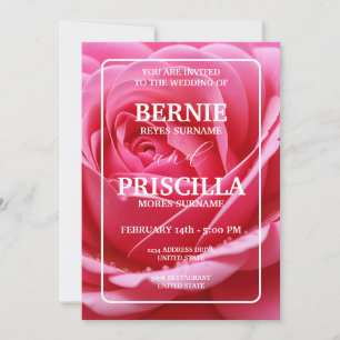 Invitación Tipografía Blanca Y Elegante Boda Rosa Rojo