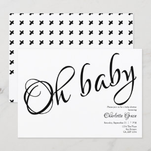Invitación Tipografía Blanco Negro Oh Besos de Corazón de Bab