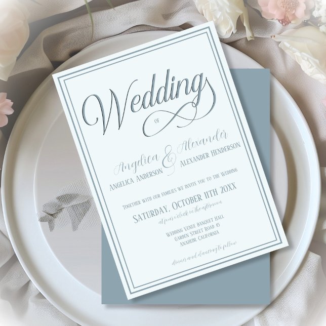 Invitación Tipografía Boda formal azul turbio (Subido por el creador)