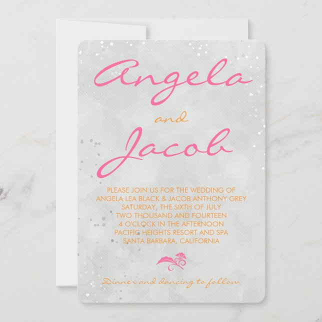 Invitación Tipografía Boda gris Naranja rosado caliente (Anverso)