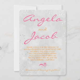 Invitación Tipografía Boda gris Naranja rosado caliente