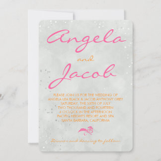 Invitación Tipografía Boda gris Naranja rosado caliente