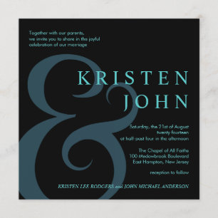 Invitación Tipografía Boda moderna Verde azulada azul negro