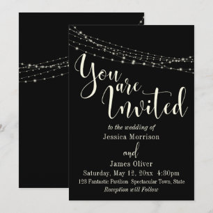 Invitación Tipografía Bonita en Negro con Luces Boda