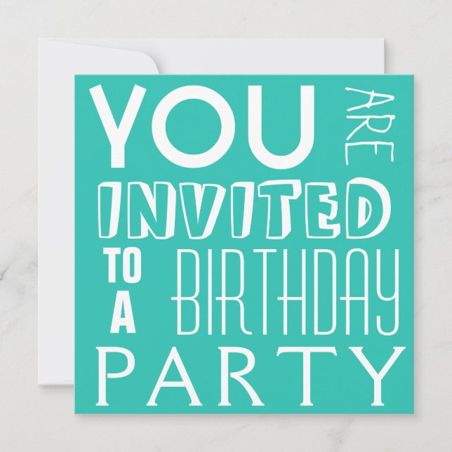 Invitación Tipografía brillante azul DIVERTIDA adolescente Fi (Anverso)