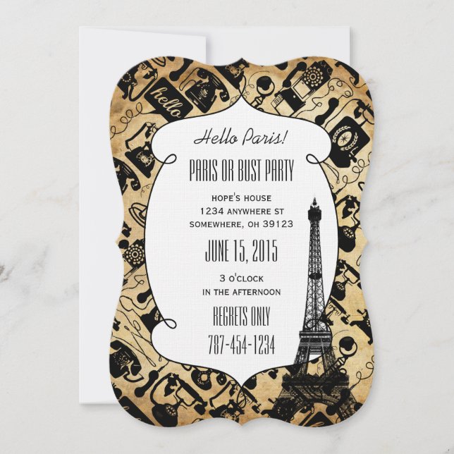 Invitación Tipografía Caligrafía París Francia Torre Eiffel (Anverso)