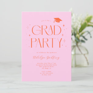 Invitación Tipografía caprichosa Fiesta de graduación naranja