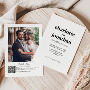 Invitación Tipografía casada moderna Boda fotográfico QR Code