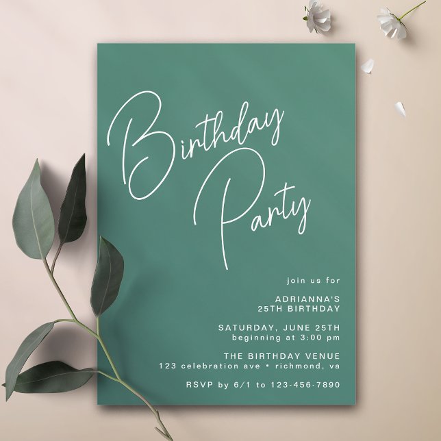 Invitación Tipografía casual | Cumpleaños Verde azulado verde (Subido por el creador)