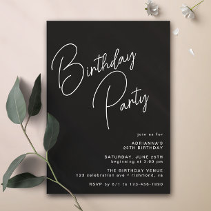 Invitación Tipografía Casual Mínima Moderna Cumpleaños negr