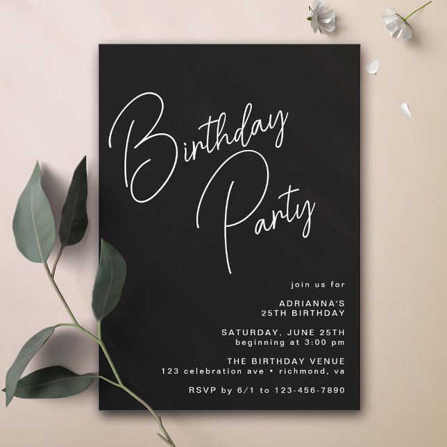 Invitación Tipografía Casual Mínima Moderna | Cumpleaños negr (Subido por el creador)