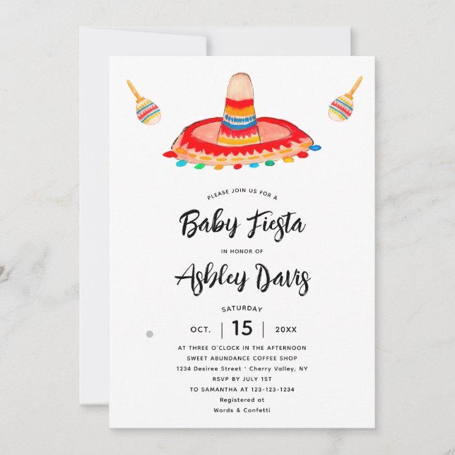 Invitación Tipografía cepillada moderna Fiesta del bebé Sombr (Anverso)