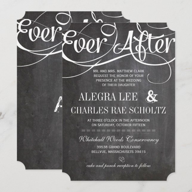 Invitación Tipografía Chalkboard rústico después de Chalkboar (Anverso / Reverso)