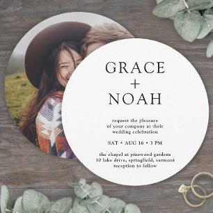 Invitación Tipografía clásica simple y Boda mínimo fotográfic
