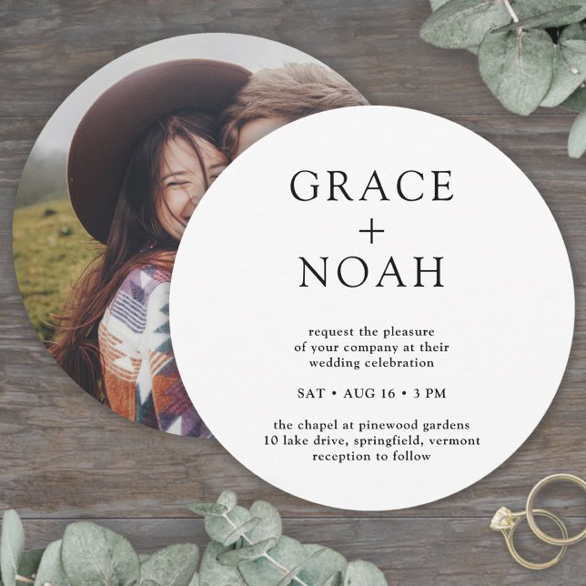 Invitación Tipografía clásica simple y Boda mínimo fotográfic (Subido por el creador)