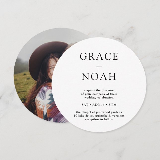 Invitación Tipografía clásica simple y Boda mínimo fotográfic (Anverso / Reverso)