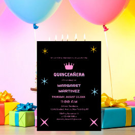 Invitación tipografía coloreada negra y rosa quinceañera