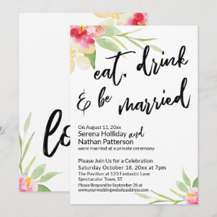 Invitación Tipografía Comer, Beber y Estar Casado con Flores 