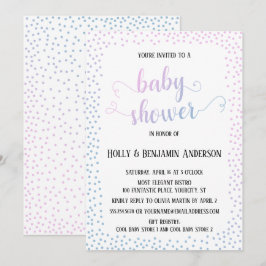 Invitación Tipografía confetal azul rosadaDucha bebé