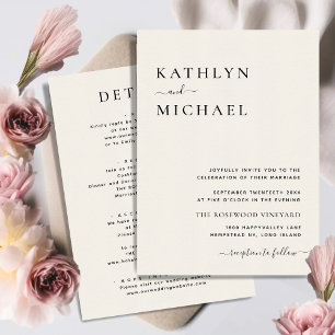 Invitación Tipografía Crema Moderna En Un Boda Simple