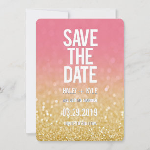Invitación Tipografía de Ahorra la Fecha con Brillo Ombre Ros