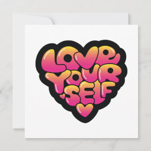 Invitación Tipografía de Ama a Ti Mismo Pegatina de Corazón 