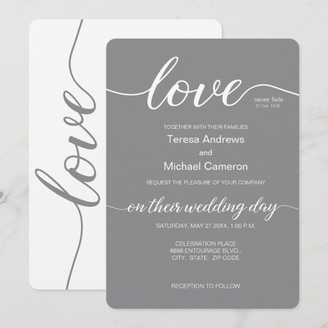 Invitación Tipografía de amor Guión de boda elegante (Anverso / Reverso)