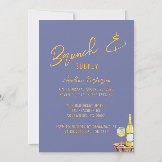 Invitación Tipografía de arándano azul Sunshine Brunch & Bubb (Anverso)
