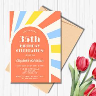 Invitación Tipografía de arco de sol retro Naranja de cumplea
