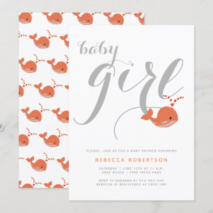 Invitación Tipografía de ballena coralina pequeña ducha de be
