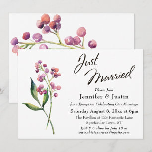 Invitación Tipografía de bayas y brotes de acuarela recién ca