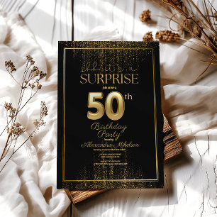 Invitación Tipografía de Black Gold Surprise 50° cumpleaños