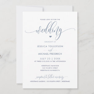 Invitación Tipografía de boda divertida moderna dusty blue