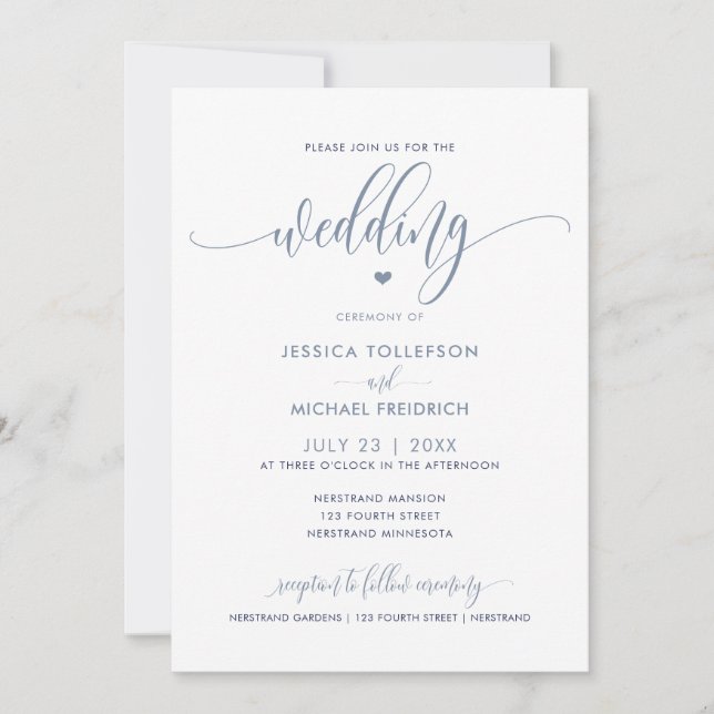 Invitación Tipografía de boda divertida moderna dusty blue (Anverso)