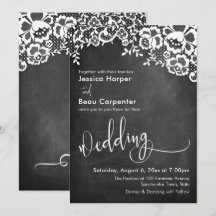 Tipografía de boda, encaje blanco sobre pizarra
